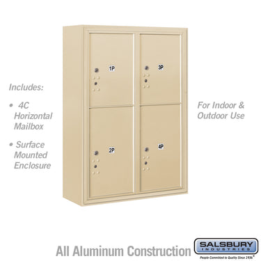 11 Door High Surface Mounted 4C Horizontal Parcel Locker with 4 Parcel Lockers in Sandstone with USPS Access